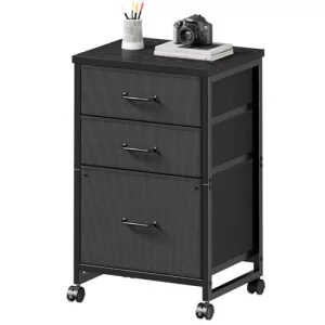 Maihail 3 Drawer Mobile File Cabinet with Wheels Fabric Vertical Filing Cabinet fits A4 or Letter Size for Home Office,Black
