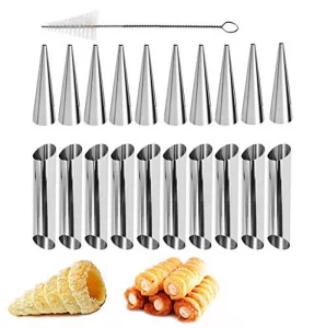 Cream Horn Molds-21 pcs Moulds Stainless Steel Cannoli Form Tubes Cream Roll mold Screw Croissant mold Cone Tubular Shaped Mold for Cannoli Tubes