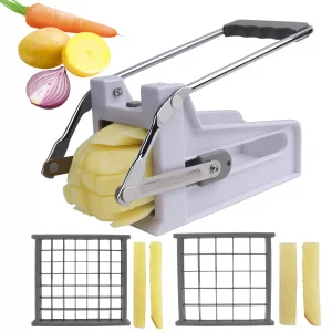 ANJUKE French Fry Cutter with 2 Stainless Steel Blades | Potato Cutter for Slicing Potatoes, Carrots, Cucumbers & Onions | Non-Slip Base, Durable Pla