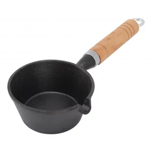 YIHAOSSING Mini Cast Iron Skillet,Wood Handle Frying Pan,Small Cast Iron Skillet for Frying a Single Egg,Warming Milk,or Making Quick Sauces(11x5cm /
