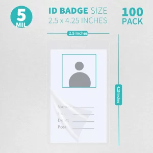 Binditek 100 Pack 5mil Thermal Laminating Pouches, 2.5 x 4.25 Inches Laminating Sheets with Hole, ID Badge Without Clip, Ultra Clear, HeatSeal, Gloss