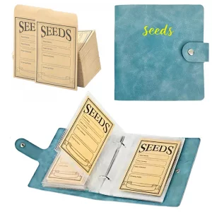 Seed Storage Organizer Binder, Leather Seed Packet Organizer with 50 Clear Pockets(25 Pack Sheet Sleeves) and 50 Pack Seed Envelopes, Garden Seed Hol