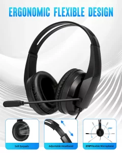 Grstltd Wired Headset with Mic for Laptop  Computer Headset for Kids Teens Adults with Noise Canceling Microphone & Volume Control  3.5mm Stereo He
