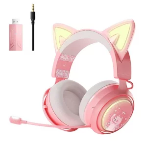 SOMIC Cat Ear Headphones, 2.4G/Bluetooth Wireless Gaming Headset for PS5, PS4, PC with RGB Lights and Retractable Mic, 10Hrs Playtime, 7.1 Surround S