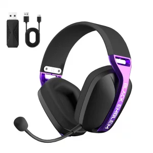 Black Emblem X1 Wireless Gaming Headset with Removable Mic for PC, PS5, PS4, Switch, 2.4GHz Gaming Headphone with Breathable Earcups, Bluetooth 5.4, 