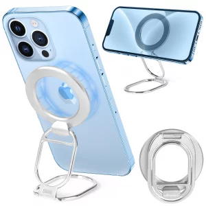 MINDSKY Phone Stand Phone Grip Compatible with iPhone 12/13/14/15 Mini/Pro/Pro Max Accessories Removable Magnetic Finger Phone Ring Grip (Silver)