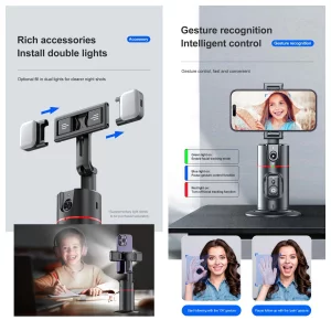 Auto Face Tracking Tripod Remote Control,Smart Tracking Phone Holder,360 Rotation Face Body Phone Camera Mount Gesture Control with Tripod Stand for