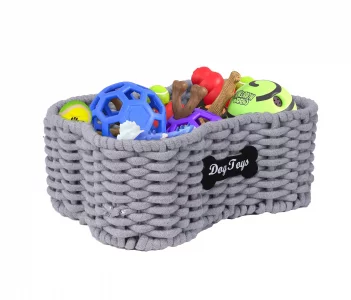 Duimbok Dog Toy Basket, Large Woven Storage Bin, Pet Toy Basketfor Living Room,Toy Storage Organizer with Handles Stylish Dog Toy Bin for Dogs and Pu