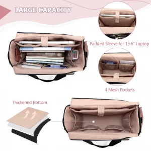 Prokva Teacher Tote with Laptop Compartment, Large Utility Bag for Women Work and Teacher Supplies, Black (Empty, Patent Design)