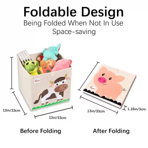 LIOUCBD 2 Pcs Toy Storage Box, 13 x 13 x 13 Inch Foldable Cube Storage Bins, Collapsible Fabric Animal Toy Bins Chest Basket for Kids Baby Toddlers O