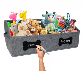 Brabtod Large Dog Toy Basket,Dog Toy Box for Living Room Area,Collapsible Dog Toy Bin with Divider,Trapezoid Dog Toy Storage-with DIY Tag,Dog Organiz