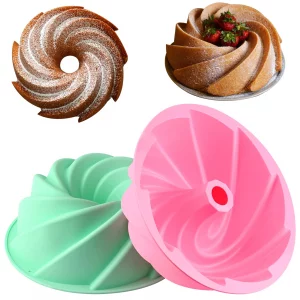 HUAKENER Large Fluted Cake Pan (2 Pack) - Nonstick Fluted Tube Pan, Large Round Silicone Mold for Cake, Brownie, Cornbread, Jello Cake ?