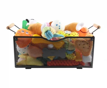 Duimbok Dog Toy Basket, Large Storage Bin, Metal Pet Toys Basket for Living Room,Toy Storage Organizer with Handles Stylish Fabric Dog Toys Bin for D