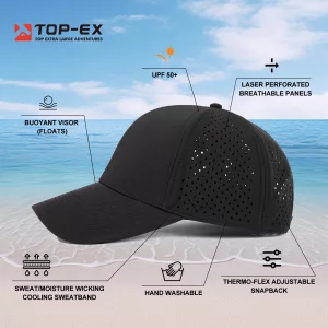 Mens Womens Snapback Hat Lightweight Hydro Baseball Cap for Running Golf Workout Water Repellent Breathable Cool M/L Black