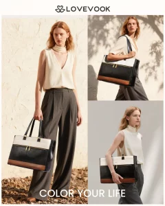 LOVEVOOK Laptop Bag for Women,15.6 Inch Vintage Work Tote Bags for Women,Leather Teacher Bag,Large Waterproof Handbags Womens Briefcase Computer Offi