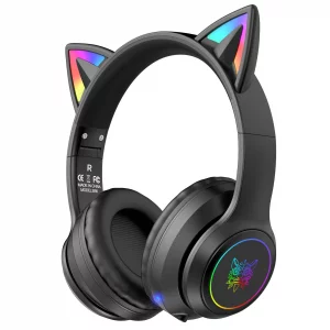 ONITOON Cat Ear Bluetooth Headphones for Kids & Adults, 55H Play Time, Wireless Foldable & Wired Multi-Function LED Light Up Over Ear Headphones with