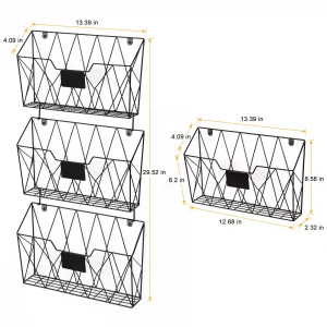 Hanging Wall File Holder Wall Mount Metal Wall File Organizer 3 Pockets Mail Organizer with Hooks for Office Home,Black