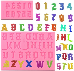 2 Pcs Gothic Letter Mold and Number Silicone Mold Unique Letter Silicone Mold for Chocolate Candy,Cake Decorating,Resin Mold, Epoxy