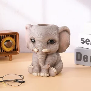 Elephant Pen Pencil Holder, Cute Fashion Desk Organizers Animal Ornament, Makeup Brush Holder Home Office Desk Supplies Organizer Accessory