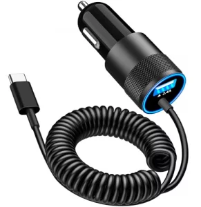 [Apple MFi Certified] iPhone 17 Car Charger, BARMASO 4.8A USB Power Cigarette Lighter USB-C Fast Car Carplay Charger + 6FT Coiled Type-C Cord for iPh
