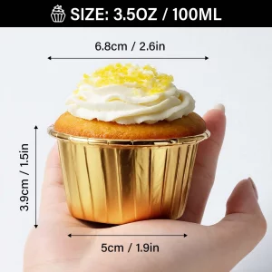 EUSOAR Gold Cupcake Cups, 3.5 Oz 50pcs Disposable Foil Muffin Liners, Gold Cupcake Baking Cups, Ramekin Aluminum Cupcake Tip Pan Ramekin Holders, Lit