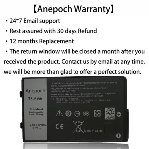 Anepoch 6WVHD Laptop Battery Replacement for Dell Latitude 7230 Rugged Extreme Tablet T06H T06H001 Series Notebook FNW8F VDDJY 0VDDJY JM6CX 0JM6CX 45