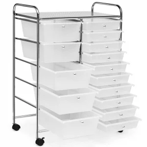 Byroce 15-Drawer Storage Rolling Cart, Mobile Classroom Craft Organizer for Art Supplies, Tools & Paper, Multipurpose Storage Cart on Wheels for Scho
