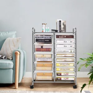 Byroce 15-Drawer Storage Rolling Cart, Mobile Classroom Craft Organizer for Art Supplies, Tools & Paper, Multipurpose Storage Cart on Wheels for Scho
