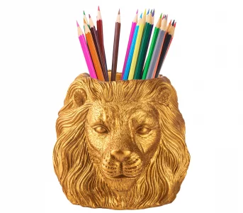 dgudgu Lion Pencil Holder For Desk Golden Pen Holder For Desk Organizer Office Supplies