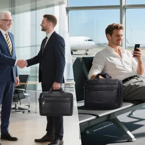 Masa Kawa Mens Leather Briefcase for 16