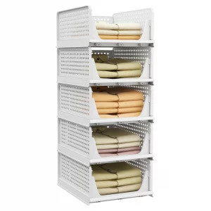 Pinkpum 5 Pack Stackable Plastic Storage Closet Organizers and Storage Bins Drawer Shelf Storage Container for Wardrobe Cupboard Kitchen Bathroom Off