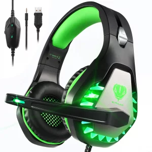 Pacrate Gaming Headset with Microphone for PC, PS4, PS5, Switch, Xbox Series X/S, Noise Cancelling Gaming Headphones with LED Lights for Kids Adults,