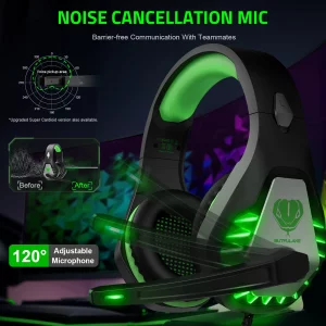 Pacrate Gaming Headset with Microphone for PC, PS4, PS5, Switch, Xbox Series X/S, Noise Cancelling Gaming Headphones with LED Lights for Kids Adults,