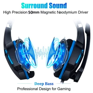Gaming Headset for PS4, PC, Xbox One, PS5, for Nintendo Switch, Wired Over Ear Headphones with Stereo Surround Sound, Noise-Cancelling Microphone, LE