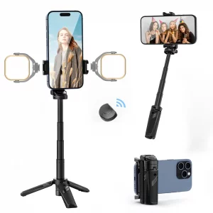 ULANZI JJ02 Selfie Stick Tripod, Extendable Grip Phone Tripod with Detachable Remote Pocket Size, 3-in-1 Mini Phone Grip 2 Cold Shoe, 10m/393.7'' Wir