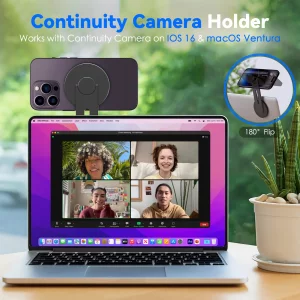 CloudValley Magnetic Laptop Phone Holder, Adjustable Continuity Camera Mount Compatible with MagSafe & for iOS 16 / macOS 13 Ventura, Slim Portable C