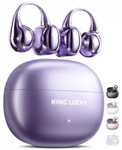 King Lucky Enhanced Clip on Earbuds Open Ear Wireless Bluetooth 6.0 Headphones with Mic,50H Play,ENC Calling,ipx5Waterproof,Sports Ear Buds,Comfortab