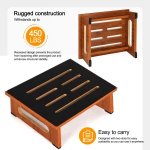 Wooden Step Stool with Non-Slip Rubber Feet Step, Heavy Duty Platform Stepping Stools with 450 LBS Capacity for Bedroom Kitchen Bathroom, Bed Steps f