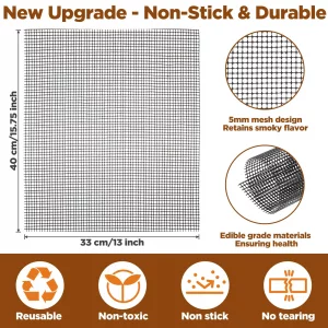 Grill Mesh Mat Set of 5 Non-Stick BBQ Grill Mats Reusable Grilling mat for Gas, Charcoal, Pellet, Oven & Air Fryer, 15.7 x 13 Inch