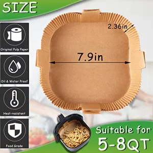 Air Fryer Disposable Paper Liner - 50PCS 7.9 In Square Non-Stick Parchment Insert Sheet, Oil-proof, Water-proof Baking Filter for 5 6 7 8 Qt Airfryer
