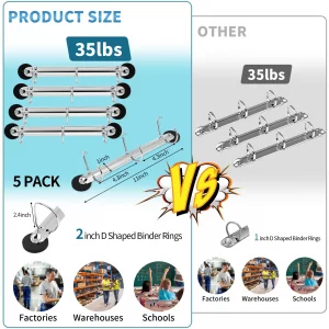 DLUGOPIS 5 Pack 3 Ring Magnetic D Ring Binder, 2 inch, Silver, Letter Size, 35 Pound Pull Force, Metal