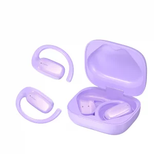 Xmenha Open Ear Headphones Wireless Bone Conduction Headphones Purple Ear Buds with Ear Loops Bluetooth Running Sport Earbuds with Ear Hooks Open Ear