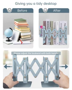 Honagu Adjustable Bookends, Metal Book Ends for Shelves Heavy Book, Desk Magazine File Organizer for Home, Office, Books, Papers, Extends up to 19 in