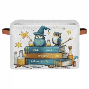 PATTERNFUL Rectangle Storage Basket with Leather Handle - Collapsible Nursery Hamper Cute Toy Box Book Shelf Baskets - Clothes Storages Cube Bins Org