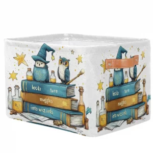 PATTERNFUL Rectangle Storage Basket with Leather Handle - Collapsible Nursery Hamper Cute Toy Box Book Shelf Baskets - Clothes Storages Cube Bins Org