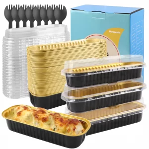 Homeanda 60pcs Mini Cake Pans & Loaf Pans with Lids - 6.8oz Rectangle Aluminum Foil Baking Cups, Disposable Pans for Mini Cheesecakes and Cakes(Black