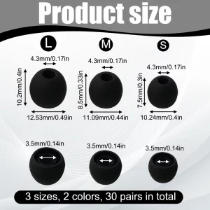 BOHUIZ 30 Pairs Silicone Ear Bud Replacement Tips, Small Earbud Tips S/M/L Sizes Earbud Covers Ear Gels Soft Earphones Earbuds Ears Cushion for in-Ea