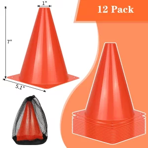 PXZBLG 12pcs Soccer Cones, 7 Inch Soccer Cones, Plastic Traffic Cones, Training Cones for Basketball Football Skating Drills Practice