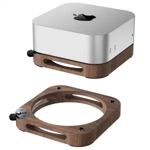 Mac Mini M4 Stand Accessories - Wooden Desk Stand with Cooling Pad, Dust Proof Base, Easy Power Button Access (Brown)