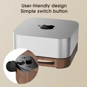 Mac Mini M4 Stand Accessories - Wooden Desk Stand with Cooling Pad, Dust Proof Base, Easy Power Button Access (Brown)
